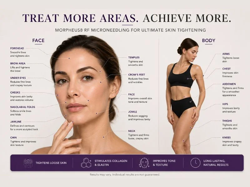 Total Skin tightening treatment Cumbernauld  areas of the body and face that can be treated